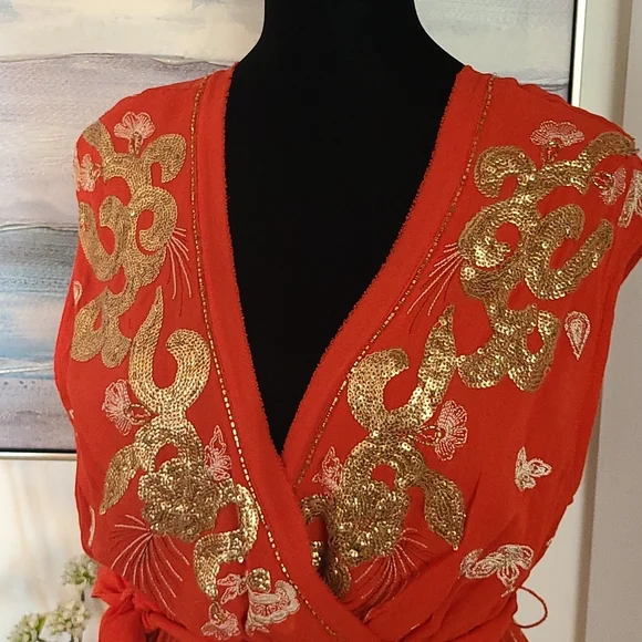 Free People Orange V neck  Peplum Blouse  sz XS - Picture 2 of 8